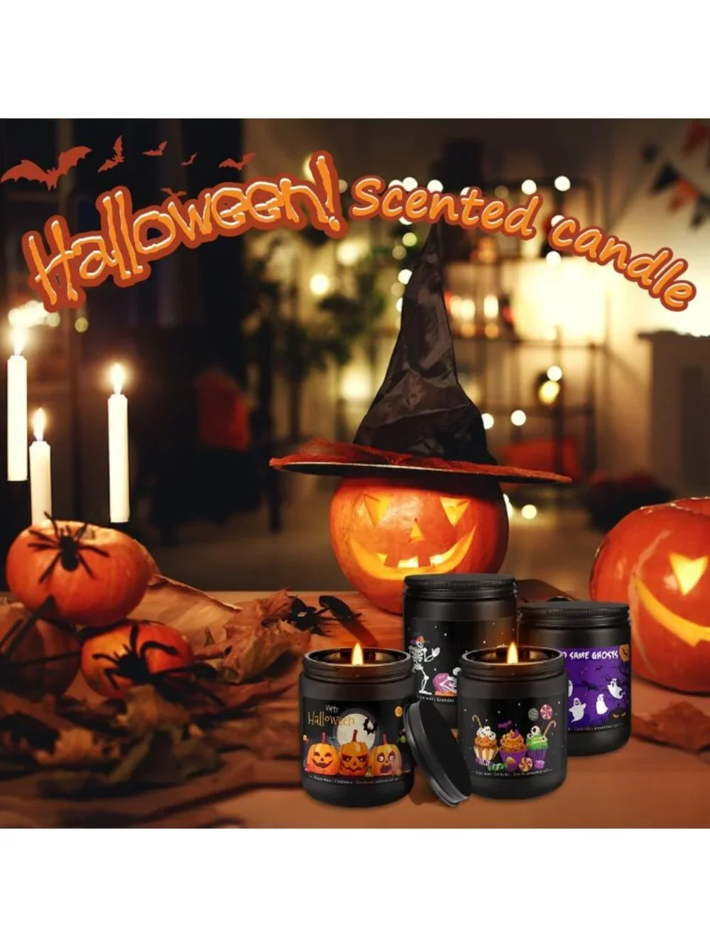 4 Pack Halloween Scented Candles - Soy Wax Aromatherapy Gift Set for Home Decor